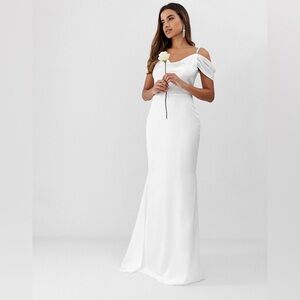 Missguided Off the Shoulder Fishtail White Maxi Dress